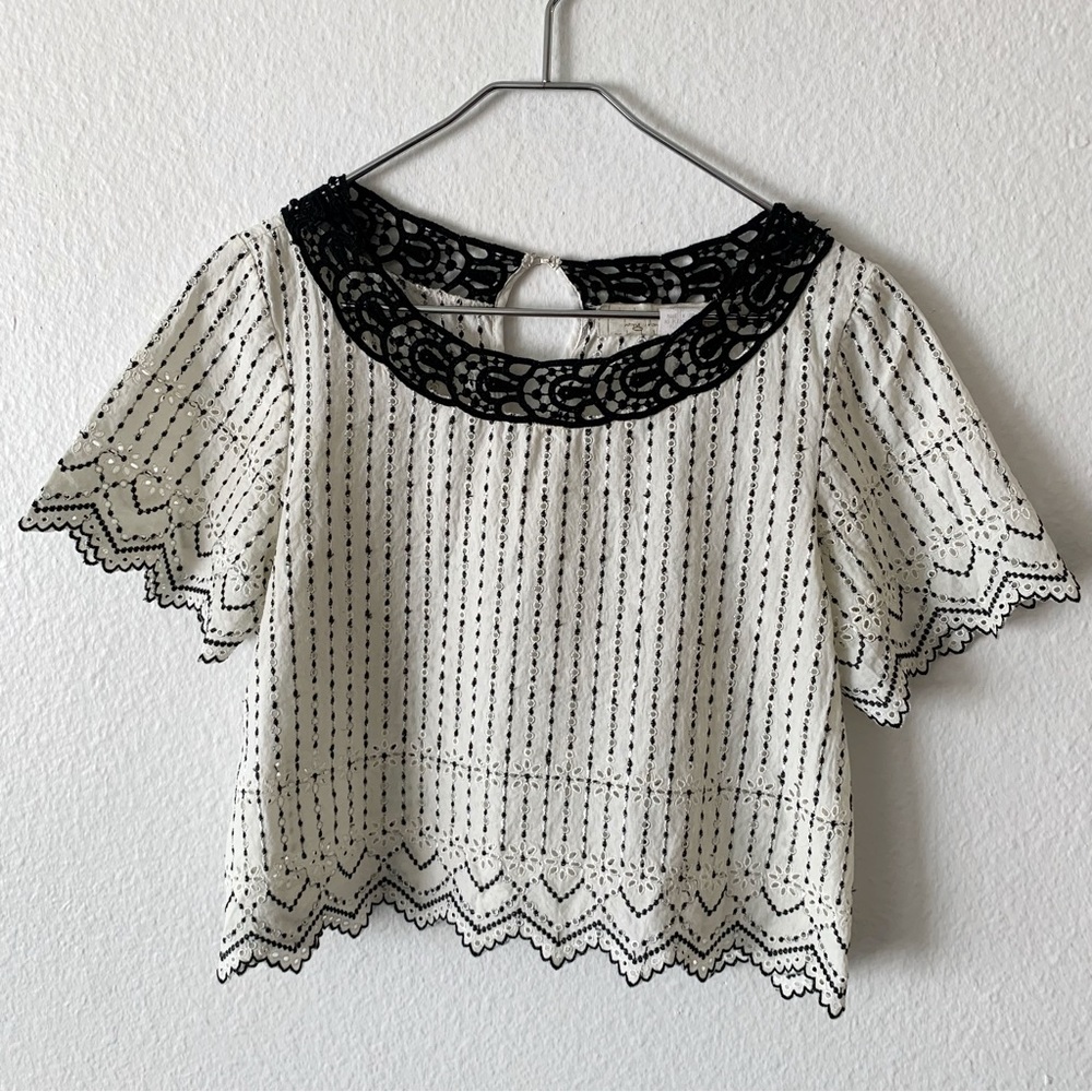 Jens Pirate Booty Black White eyelet crop top lace coquette scallop